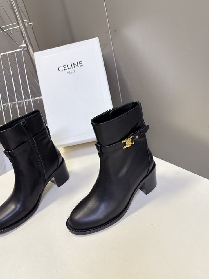 Celine Retro Triomphe Chunky Heel Ankle Boots – Autumn/Winter in Classic Black