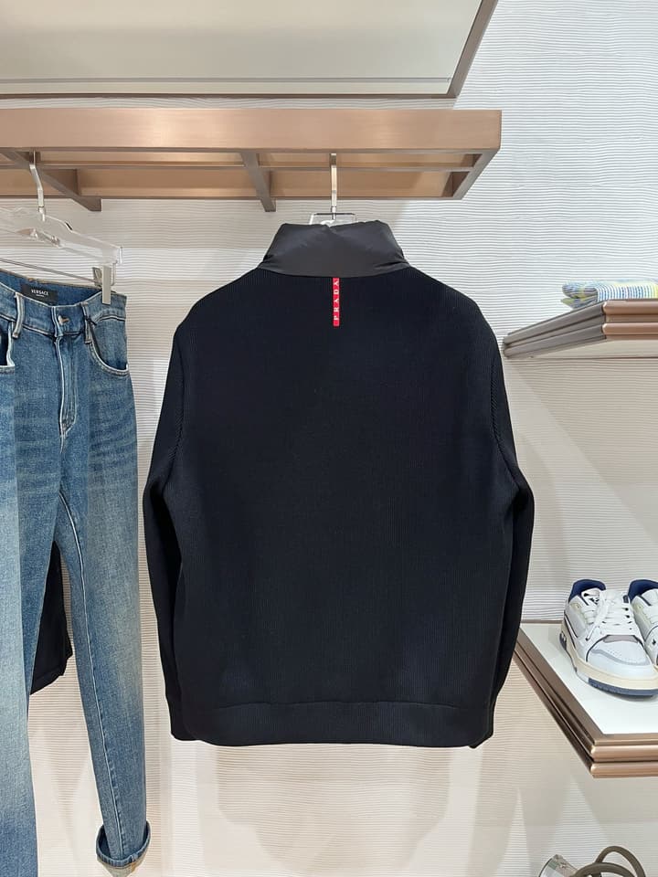 Prada Spliced Knit Down Jacket – FW2024 in Black Knit Down Jacket