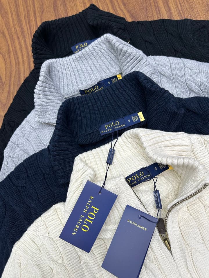 Ralph Lauren Unisex Cable Knit Zip Cardigan in Apricot