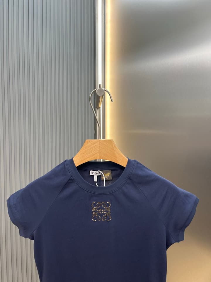 Loewe Cotton Mosaic Anagram Embroidered T-Shirt in Navy Blue