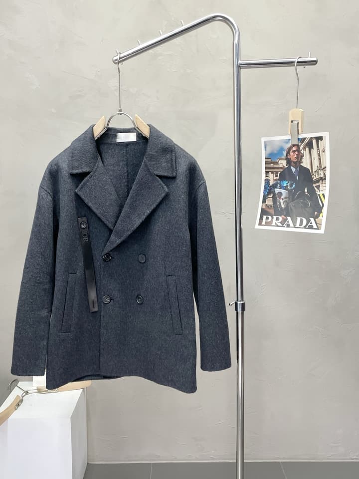 Dior Men's Wool Double-breasted Short Coat in Dark Charcoal Gray