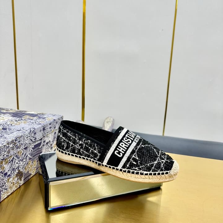 Dior Granville Embroidered Espadrille Flats in Beige/brown Oblique Pattern