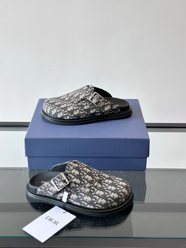 Dior Oblique Print Closed-Toe Mules in Navy