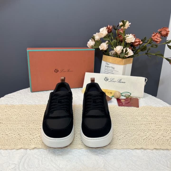 Loro Piana Men's Classic Jogging Sneakers in Black Slip-on