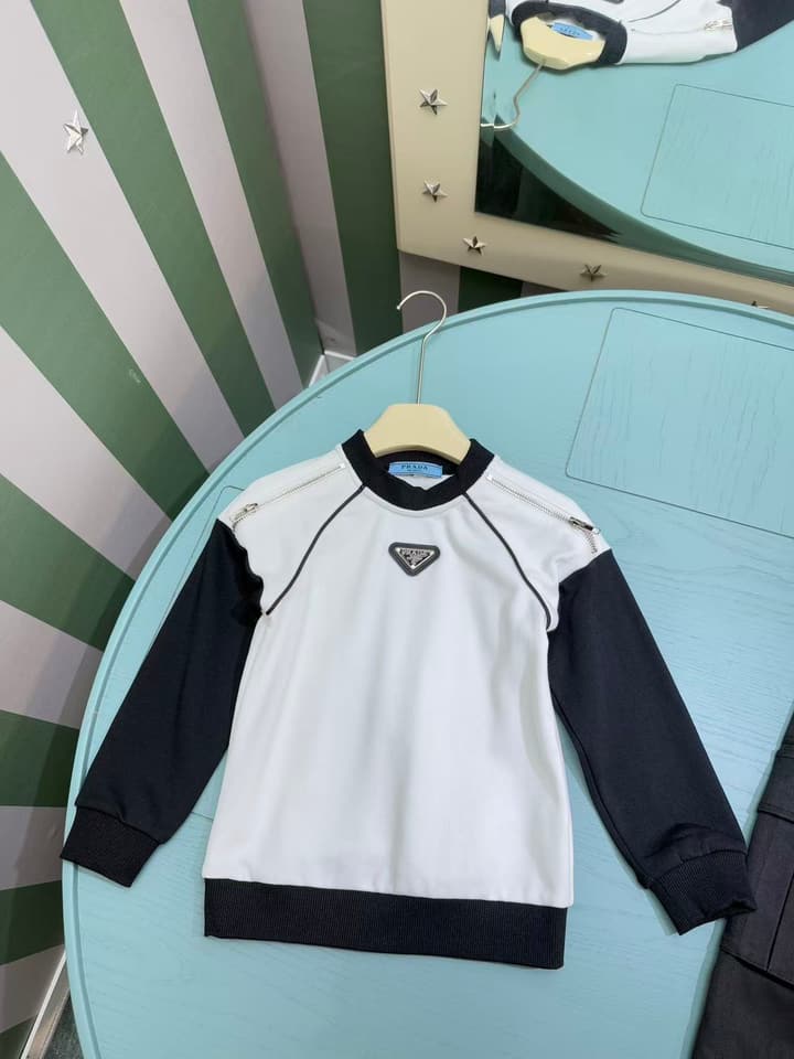 Prada Kids Boys Sweatshirt Tracksuit Set – 2025SS – Kids Collection in Black Body White Sleeves