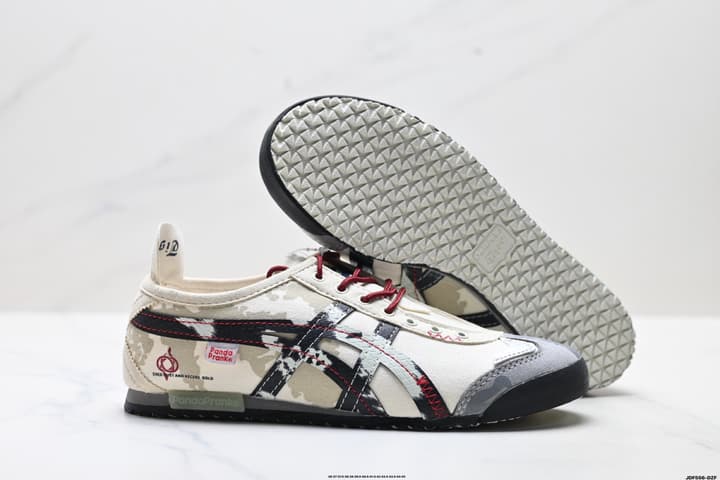 Onitsuka Tiger Mexico 66 Slip-On Casual Sneakers in Cream Black Stripes Graphic