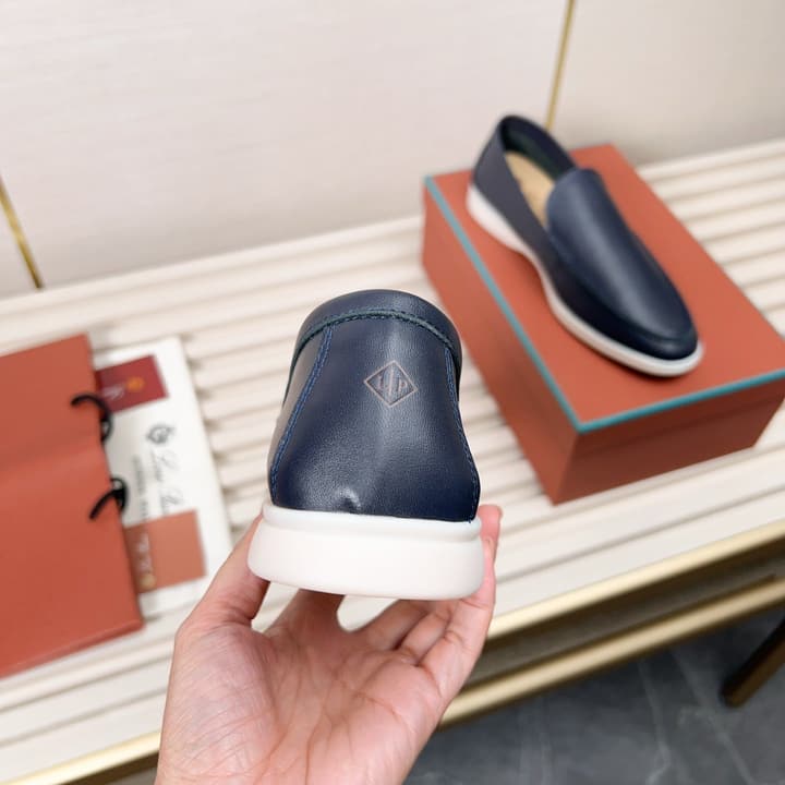 Loro Piana Classic Nappa Moccasins in Dark Blue Loafer Close-up