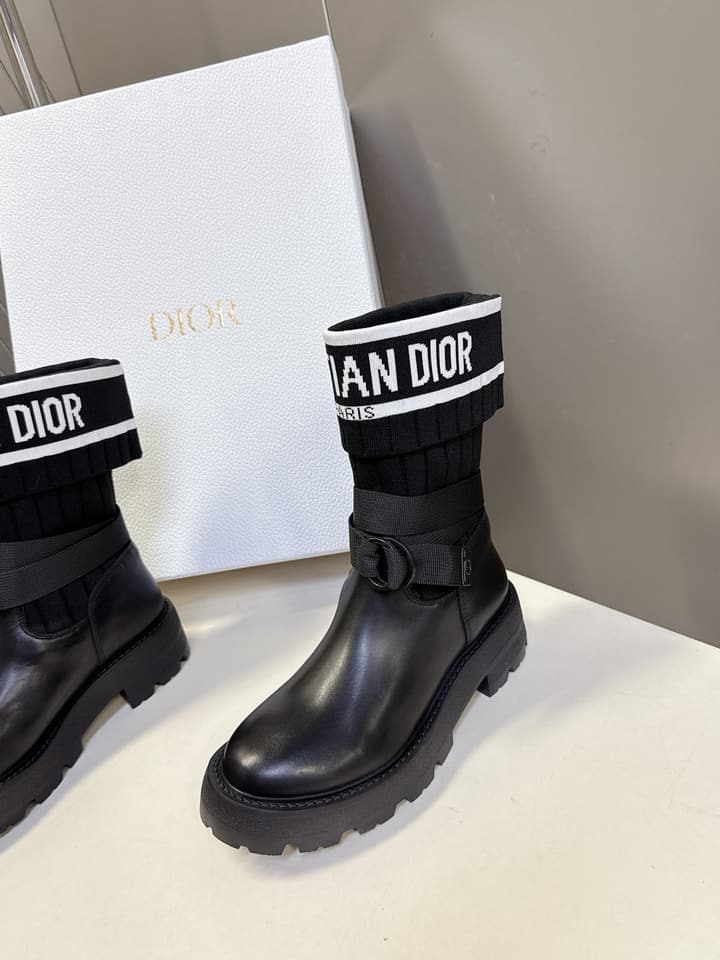 Dior Autumn/Winter Knight Knee-High Boots in Black Knit Sock Boot