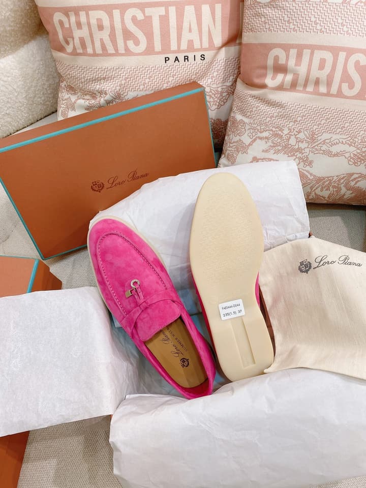 Loro Piana Glossy Cashmere Loafers in Blush Pink Suede