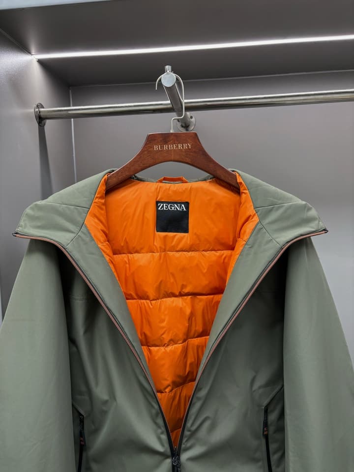 Zegna Letter Embroidered Down Jacket in Black