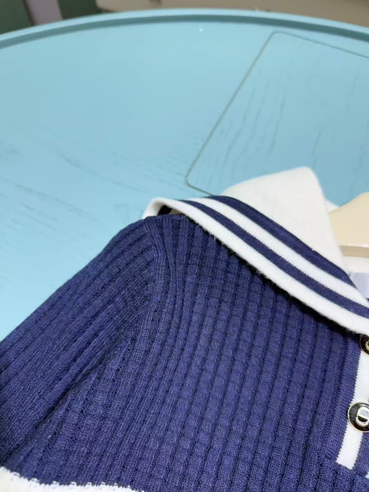 Dior Girls' Knit Cardigan and Skirt Set – 2025SS in Navy Blue With White Stripe