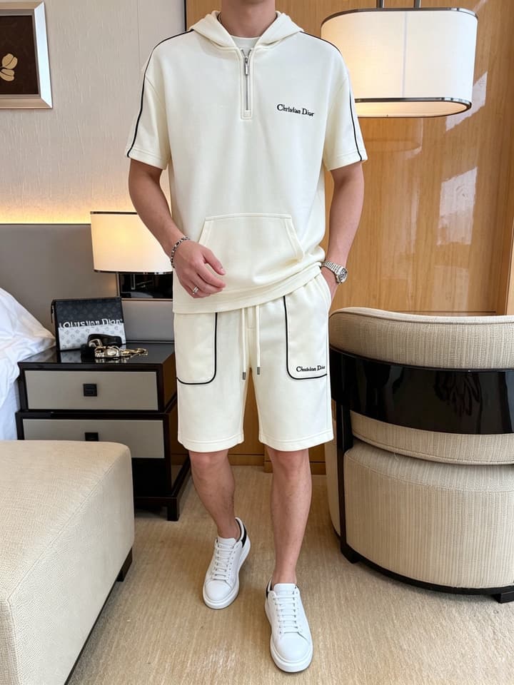 Dior Classic Air Layer T-Shirt and Shorts Set – 2026 Summer Collection in Black Crewneck Oblique Stripe