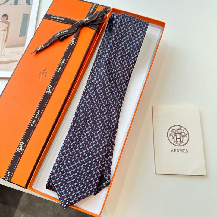 Hermès Philippe Mouquet Men's Tie in Cool Grey Patterned