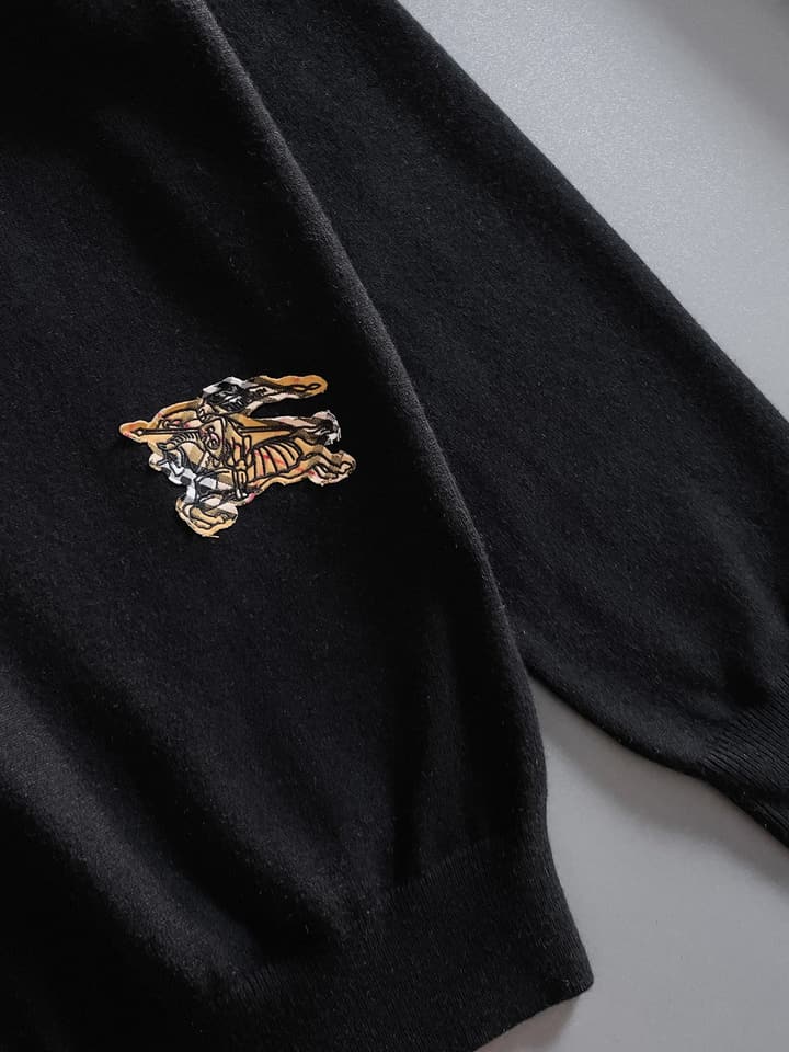 Burberry Half-Zip Wool Blend Sweater in Black Logo