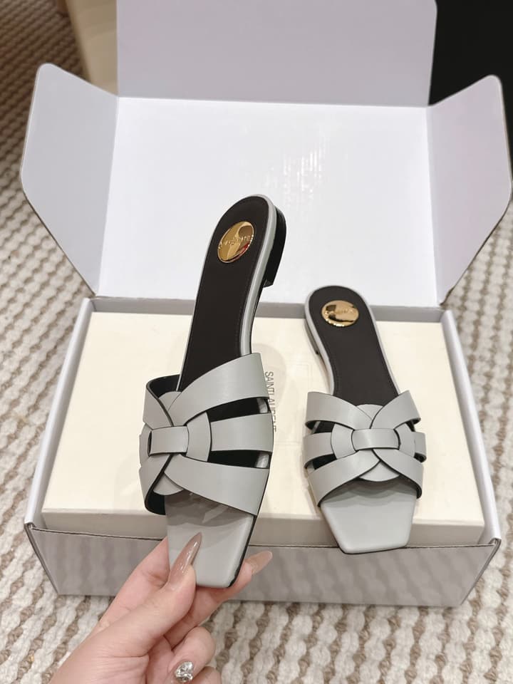 Saint Laurent Melody Square Toe Flat Sandals – 2026SS in Burgundy Patent