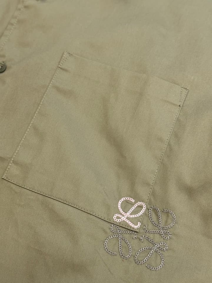 Loewe Anagram Two-Tone Embroidered Pocket Shirt in Cream