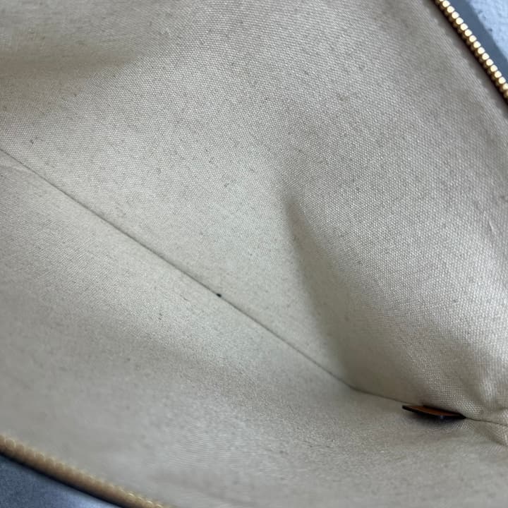 Celine Striped Woven Clutch Bag in Striped Canvas With Brown Logo