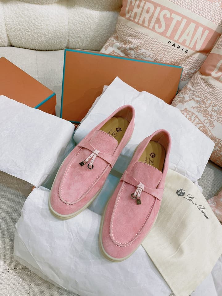 Loro Piana Glossy Cashmere Loafers in Blush Pink Suede