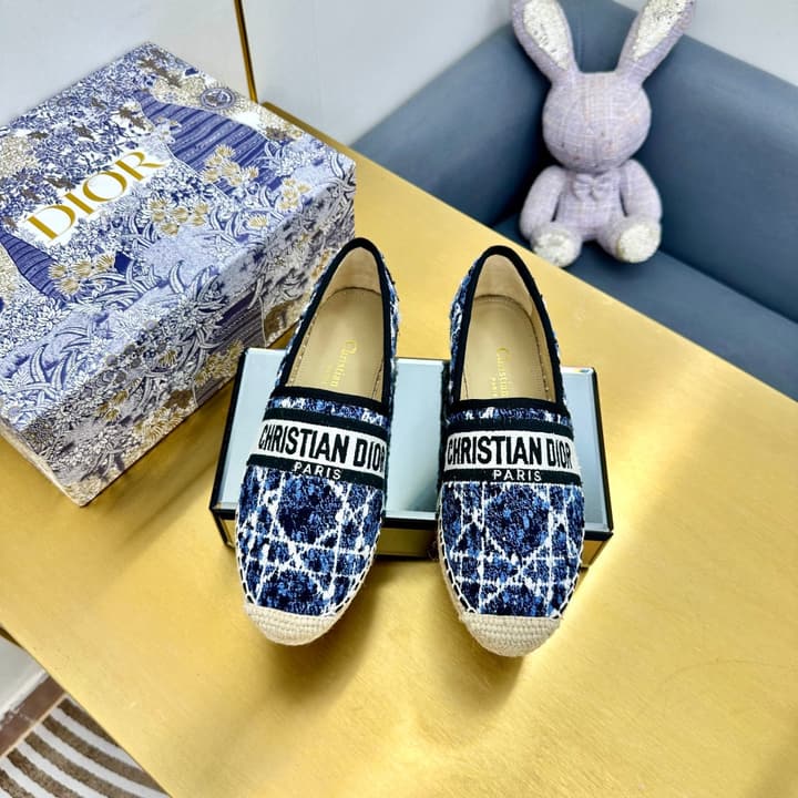 Dior Granville Embroidered Espadrille Flats in Beige/brown Oblique Pattern