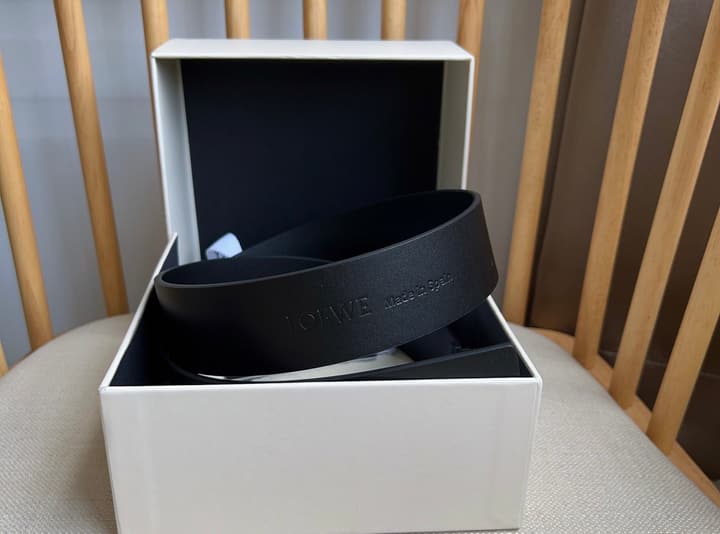 Loewe Narrow Leather Belt with Anagram Padlock Buckle in Black Leather With Silver Buckle