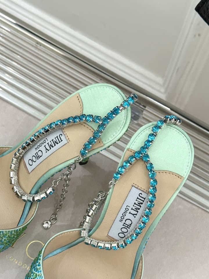 Jimmy Choo Classic Crystal Pointed High-Heeled Sandals in Lavender Yellow Ombre