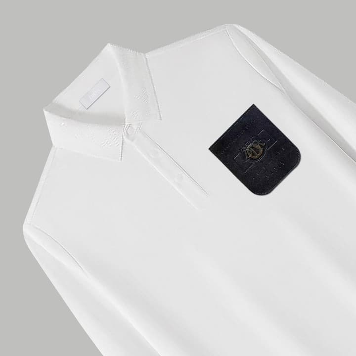 Dior Silk Long Sleeve Polo Shirt with Metal Patch in White With Solid Pocket