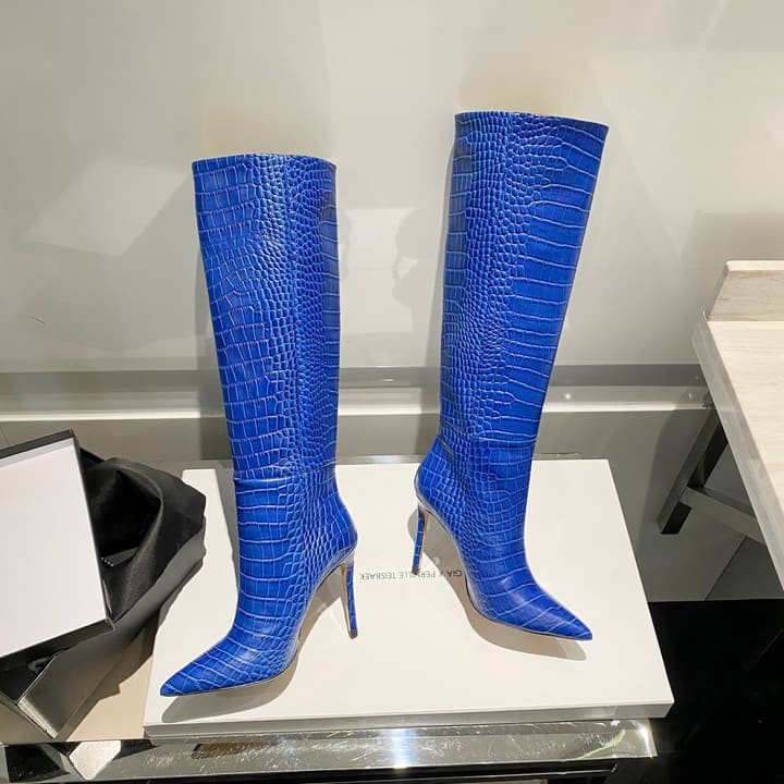 Paris Texas Crocodile Embossed Knee-High Boots – 2022 FW in Black Croc Embossed