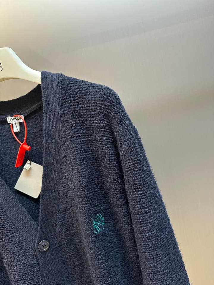 Loewe Anagram Embroidered Wool Cardigan in Dark Navy Anagram Cardigan