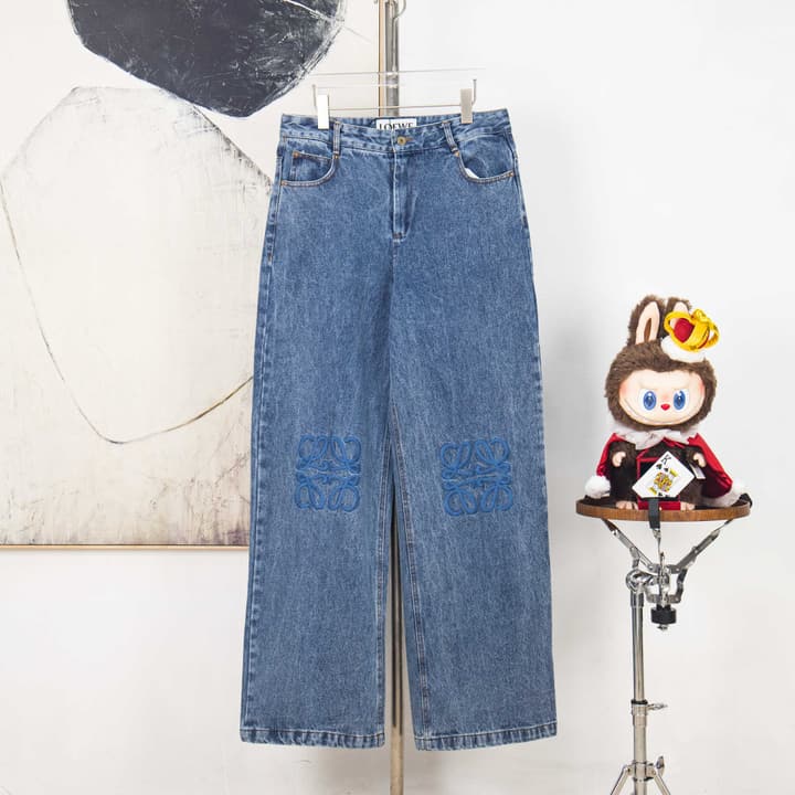 Loewe Anagram Embroidered Distressed Denim Jeans