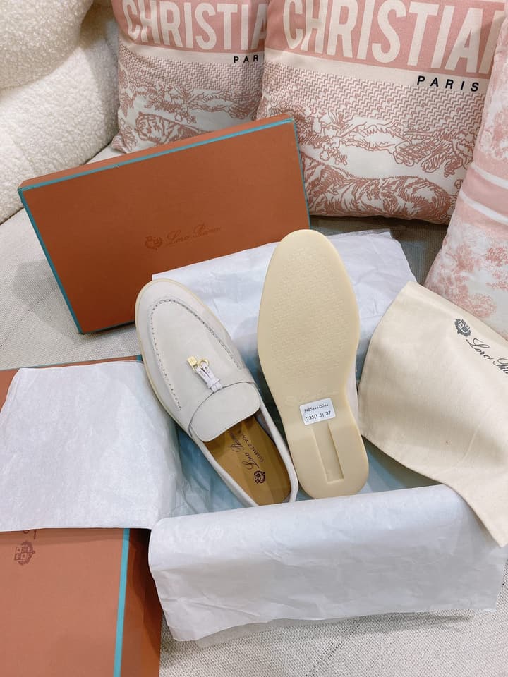 Loro Piana Glossy Cashmere Loafers in Blush Pink Suede