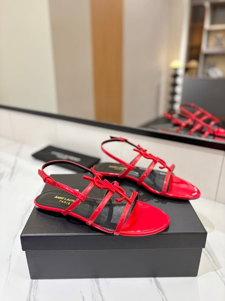 Saint Laurent YSL Metal Logo Heeled Sandals in Matte Black Criss-cross Strap Sandal