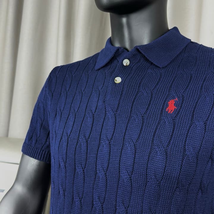 Ralph Lauren Classic Cable Knit Polo Sweater in Black