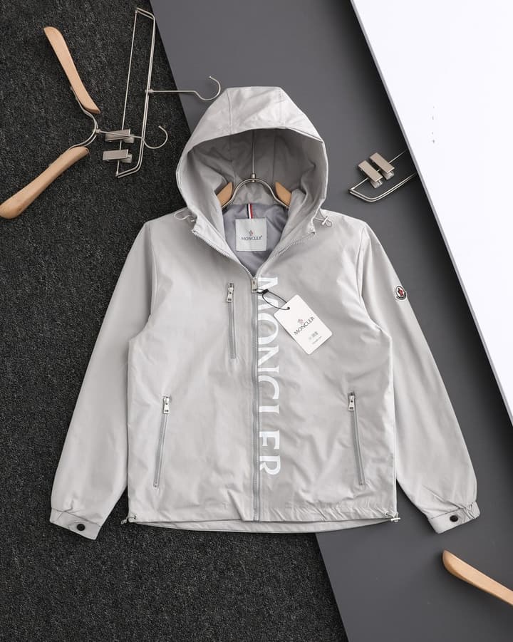 Moncler Classic Printed Hooded Windbreaker Jacket – SS24 Autumn Collection in Black