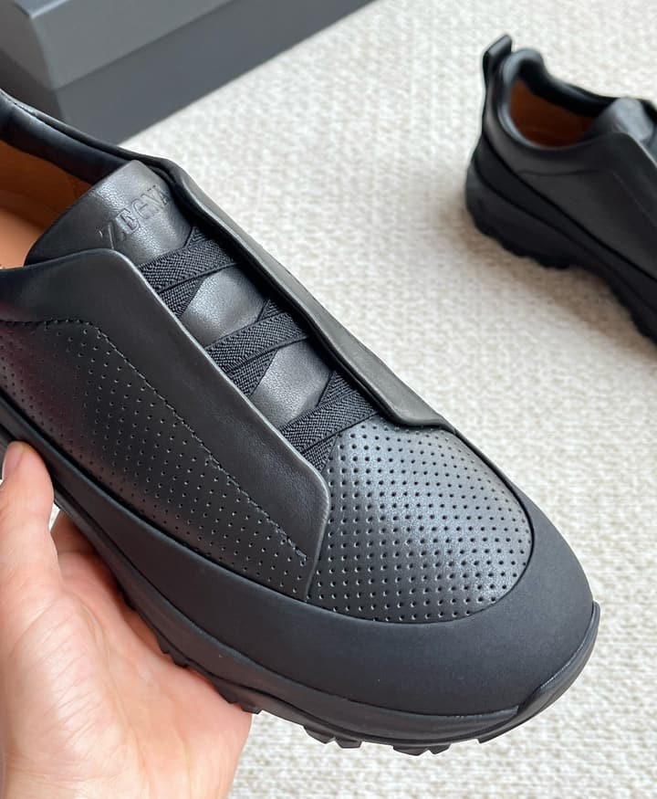 Zegna Triple Stitch™ Monte Perforated Casual Shoes in Black