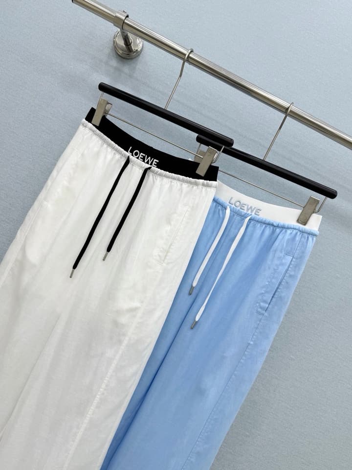 Loewe Embroidered Linen Casual Pants in Sky Blue