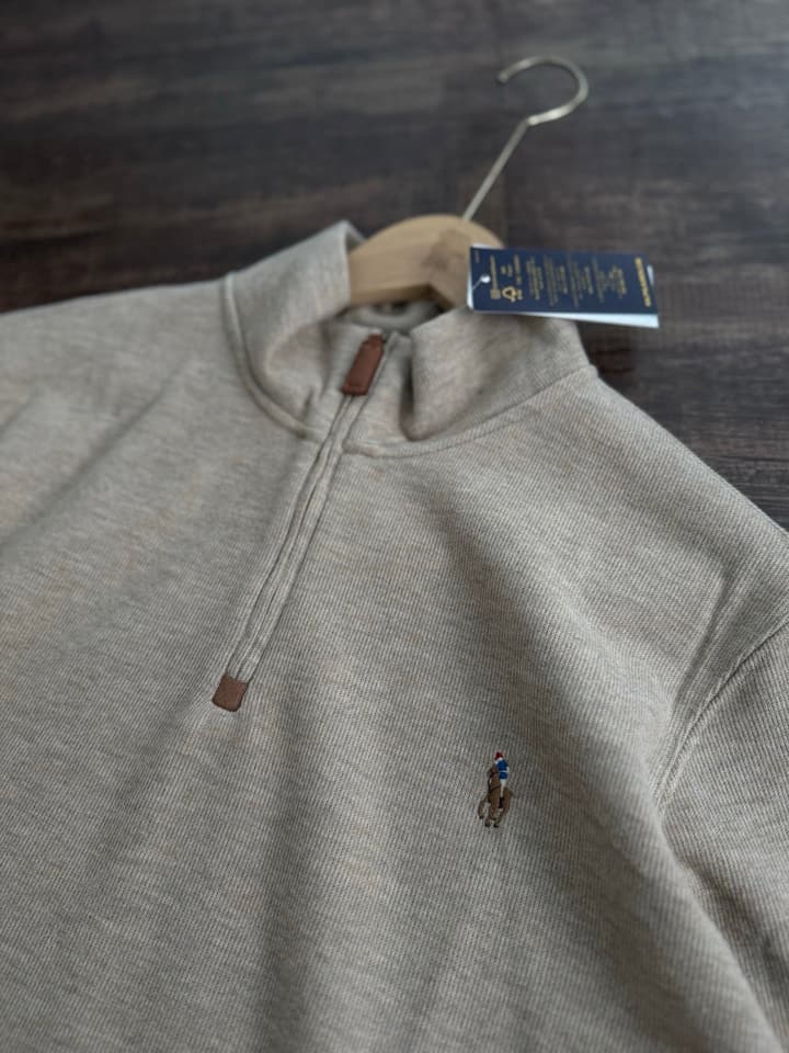 Ralph Lauren Half-Zip Embroidered Sweatshirt in Beige