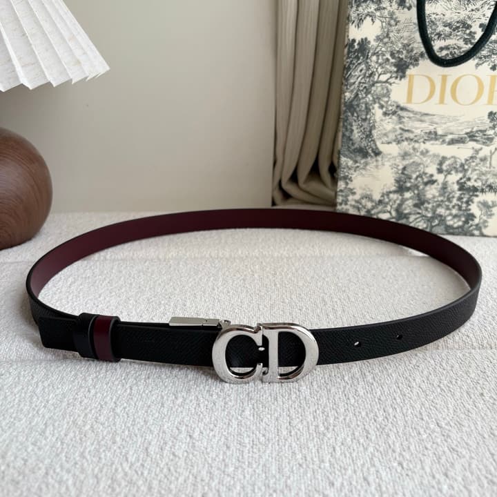 Dior Reversible Calfskin CD Buckle Belt in Black/burgundy With Gold Hardware