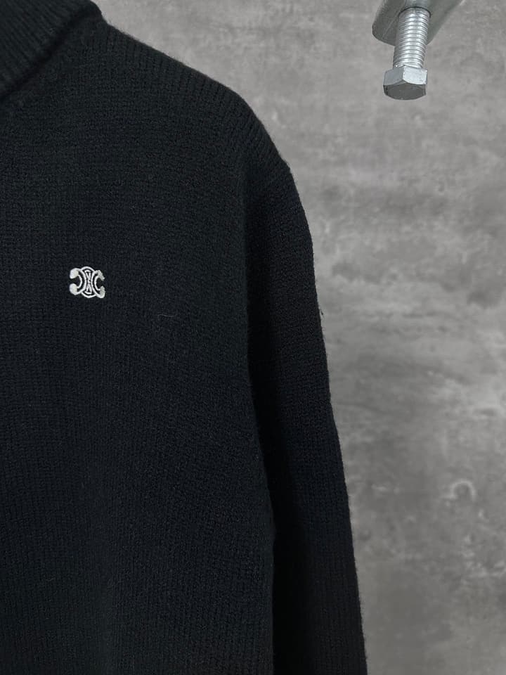 Celine Small Embroidery Half-Zip High-Neck Sweater – 24FW in Black Half-zip Sweater