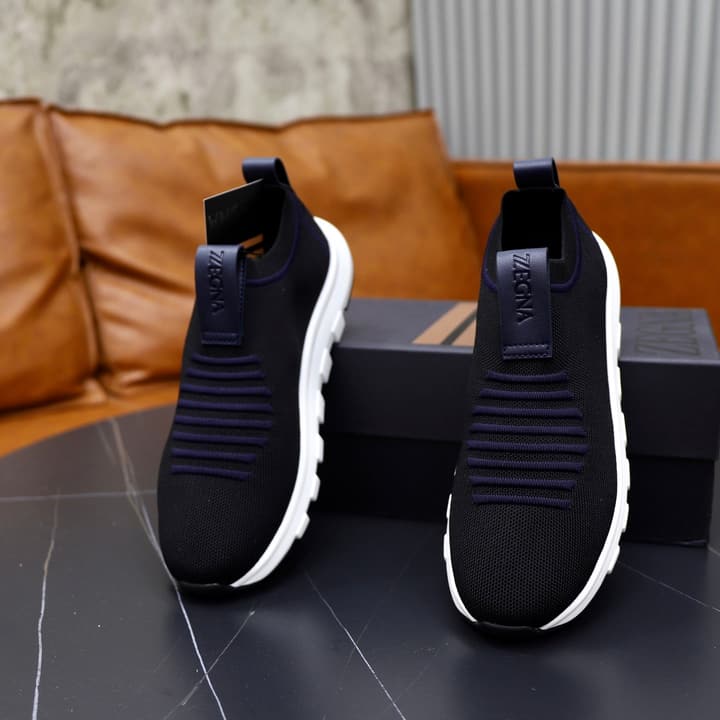 Zegna Flyknit Sneakers in Solid Black Knit