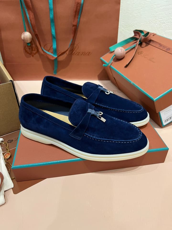 Loro Piana My Charms Suede Loafers in Dark Blue