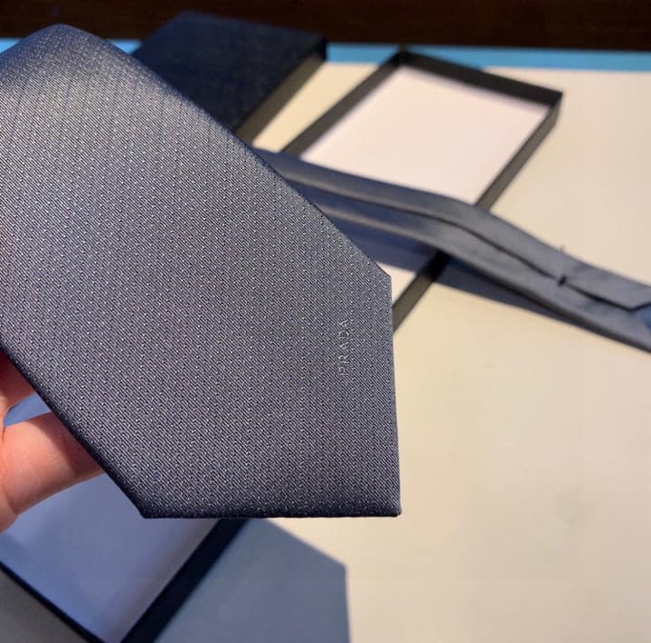 Prada Men's Logo Jacquard Tie in Gray