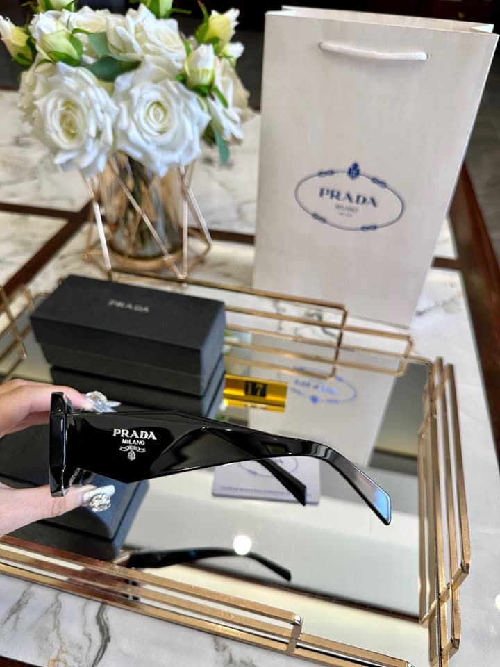 Prada Polarized Acetate Sunglasses in Glossy Black Frontal