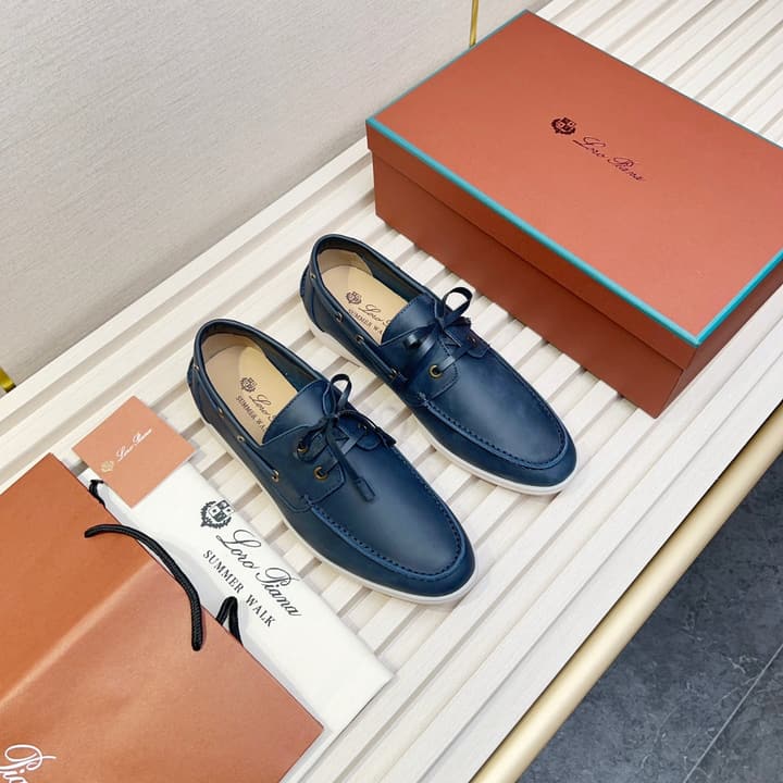 Loro Piana Moccasin Shoes – 2025 Collection in Navy Blue Leather