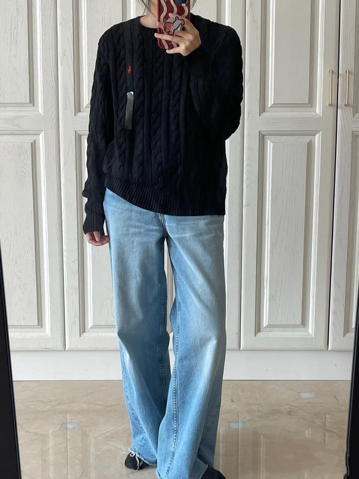 Ralph Lauren Cable Knit Crewneck Sweater in Black