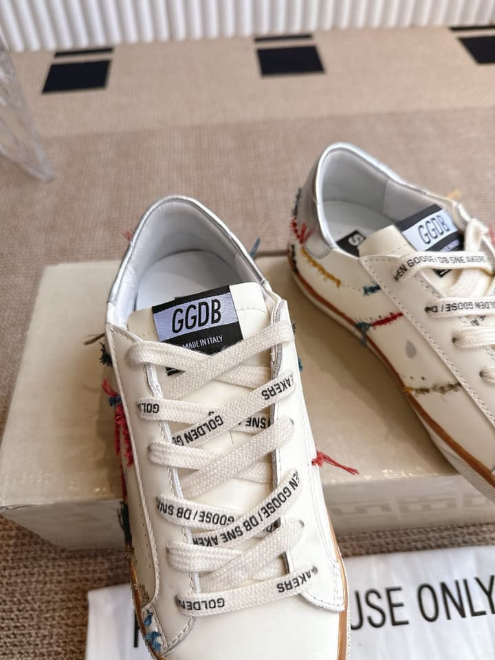 Golden Goose Distressed Leather Sneakers in Dark Green