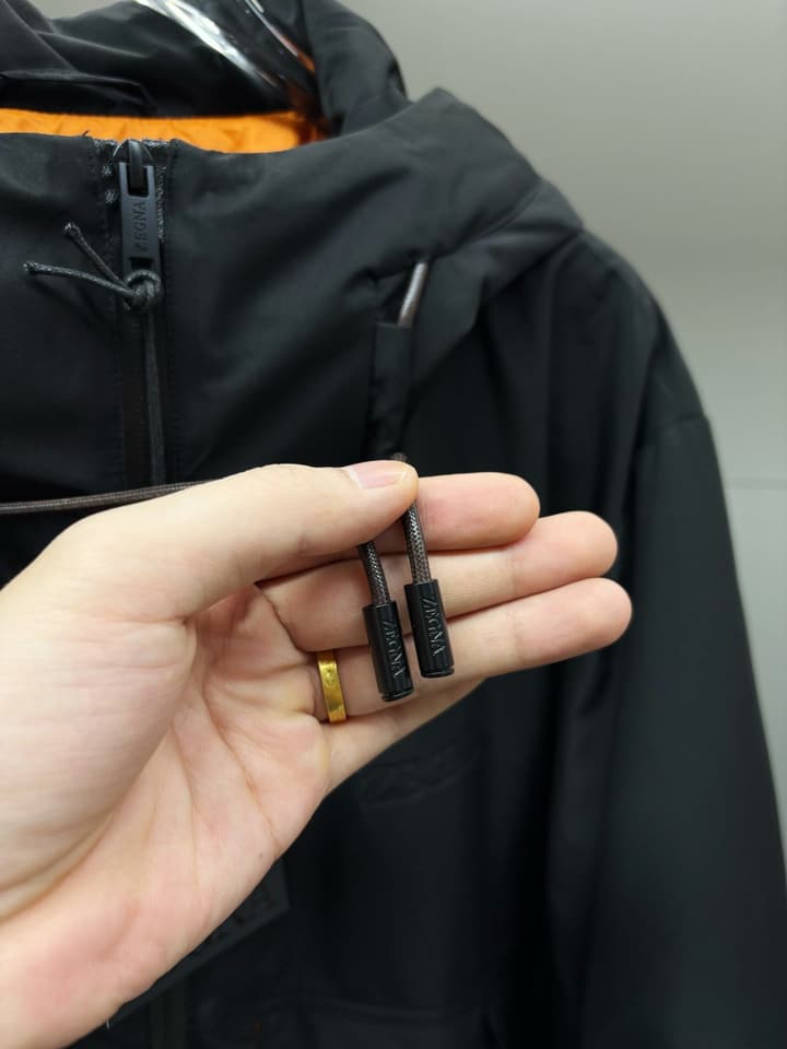 Zegna Letter Embossed Down Jacket in Classic Black