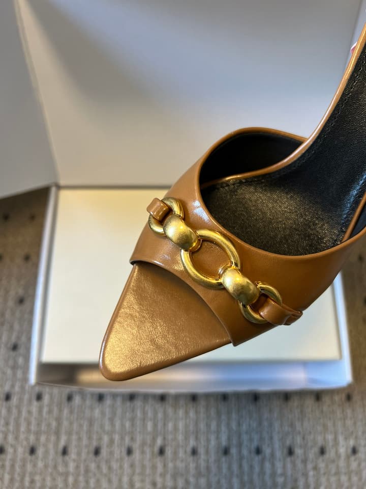 Saint Laurent Chain Pointed-Toe Heeled Mules – 26SS in Beige