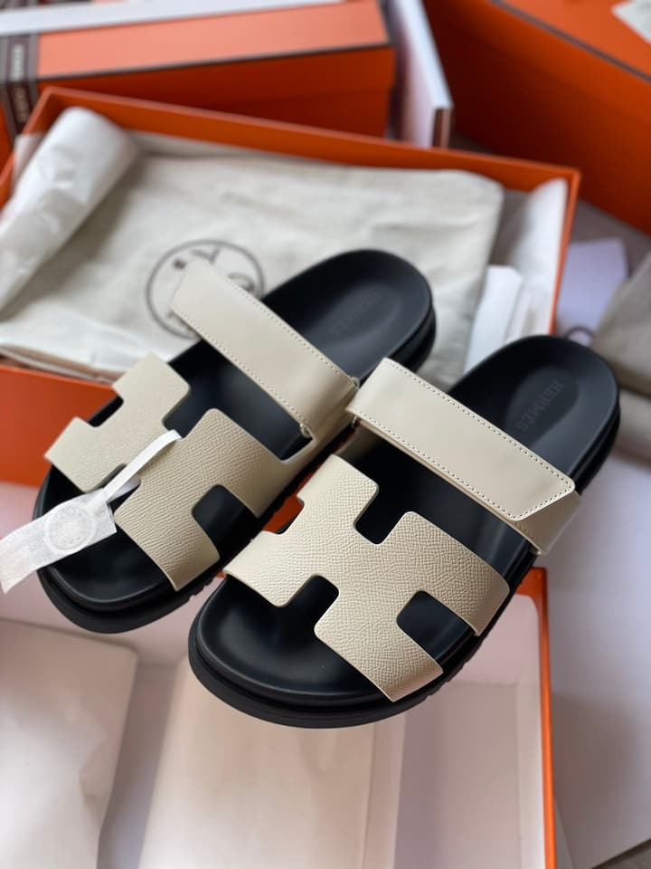 Hermès Chypre Unisex Slides in Beige