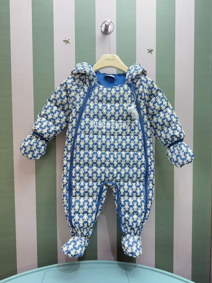 Burberry Infant Padded Romper Three-Piece Set – 2025FW in Dark Teal Teddy Bear Print Romper