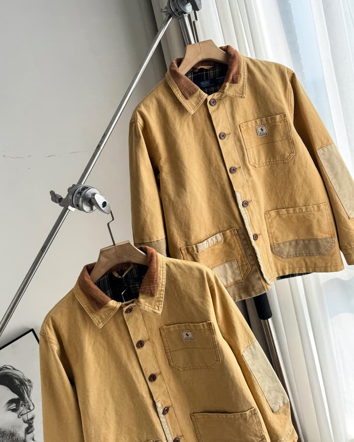 Ralph Lauren Barn Washed Distressed Jacket – 2025 Spring New in Classic Mustard Tan